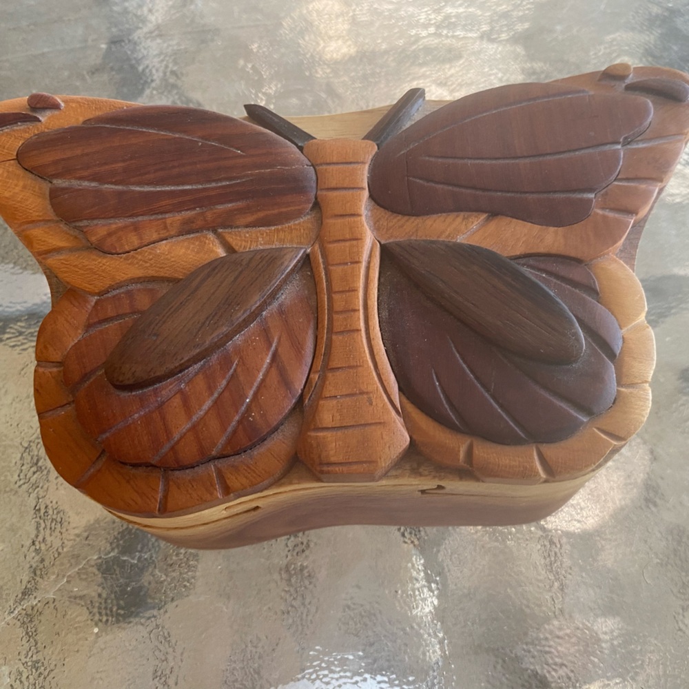 Carver Dan’s Wood Puzzle Box Butterfly Trinket Box